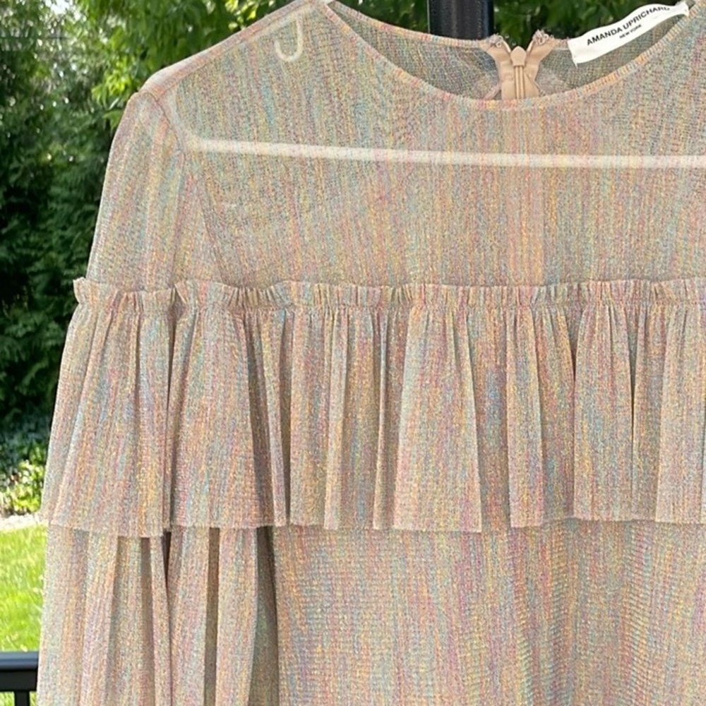 Amanda Uprichard Metallic Mesh Ruffle Body Suit